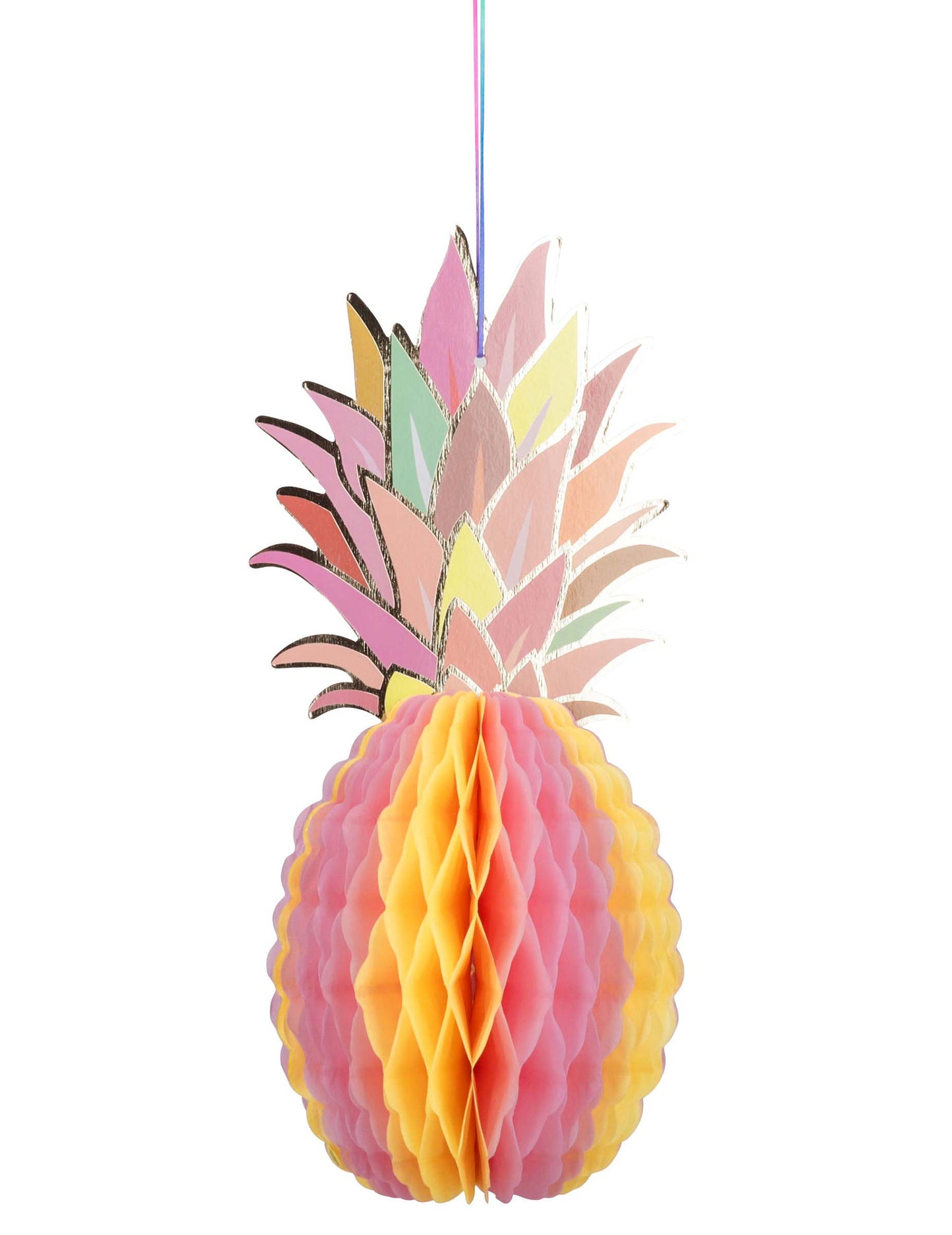 Decorațiune suspendată din hârtie cu model de fagure de miere multicolor, ananas, 30 cm aurit