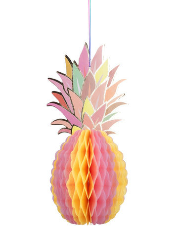 Decorațiune suspendată din hârtie cu model de fagure de miere multicolor, ananas, 30 cm aurit
