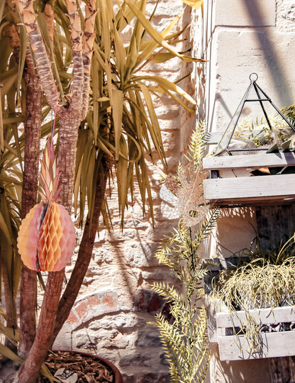 Decorațiune suspendată din hârtie cu model de fagure de miere multicolor, ananas, 30 cm aurit