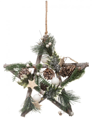 Lampă suspendată din lemn cu stea naturală 30 cm decor vegetal