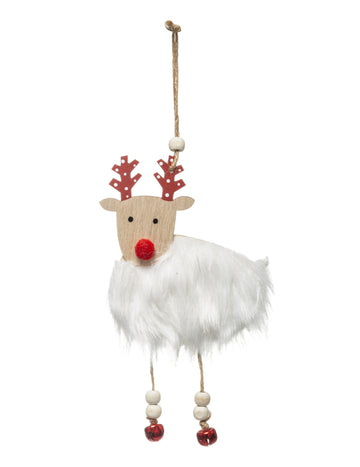 Decorațiune suspendată ren cu blană albă și roșie 18 cm 