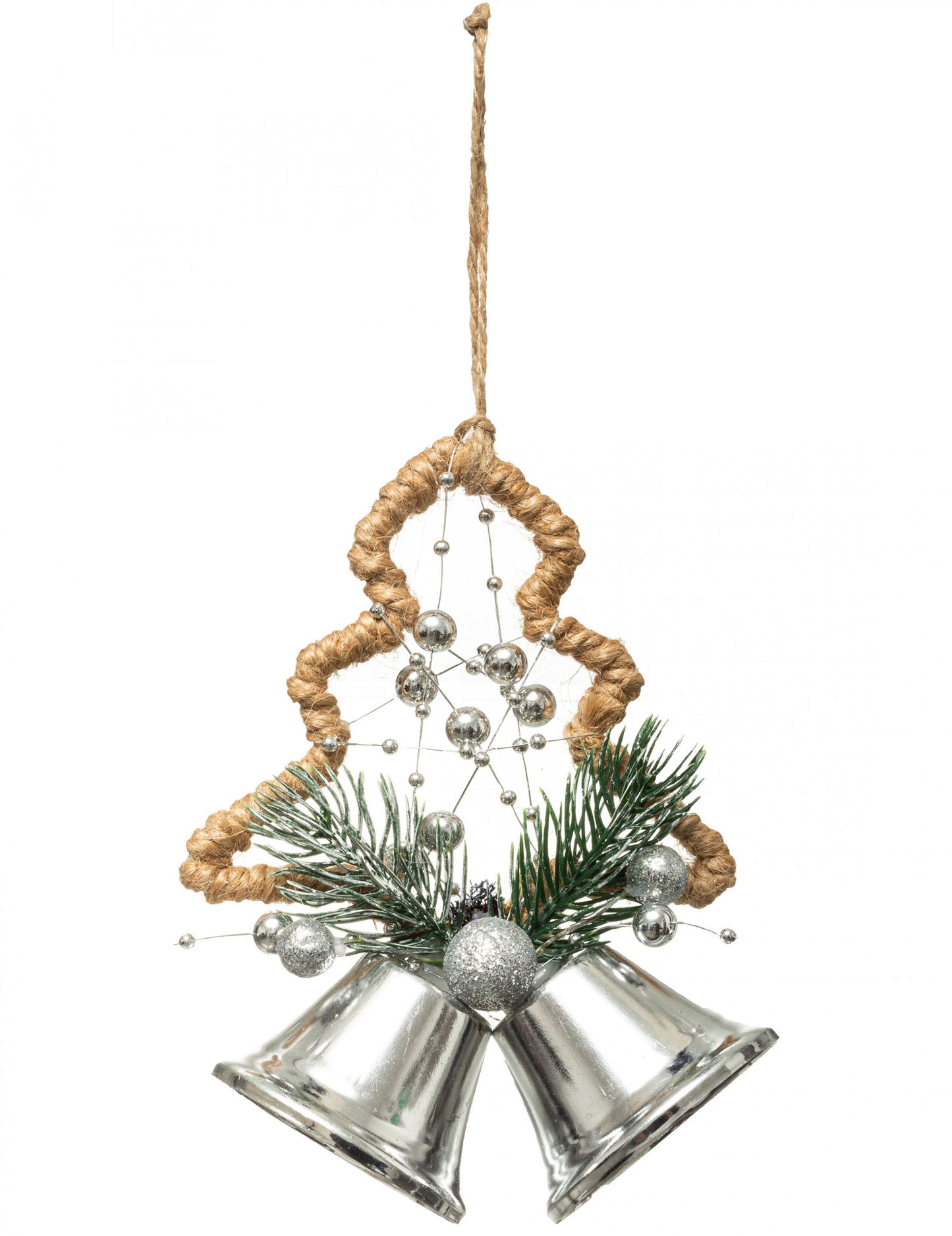 Ornament brad și clopoței argintii 12 cm 