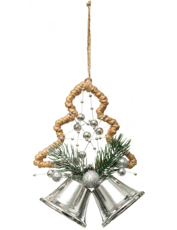 Ornament brad și clopoței argintii 12 cm 