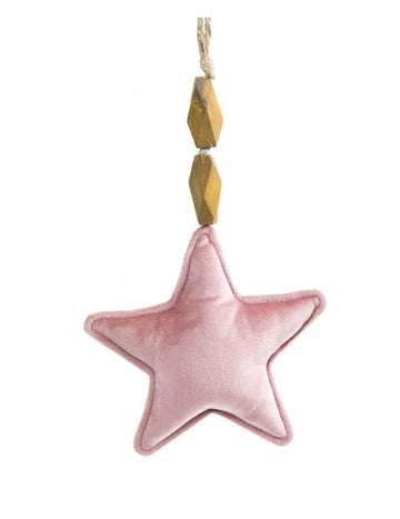 Decorațiune suspendată stea din catifea roz 15 cm 