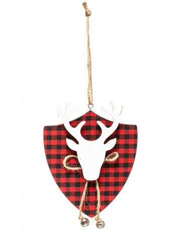 Lampă suspendată cu cap de ren tartan 14 cm pentru brad