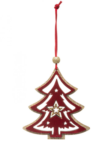 Decorațiune suspendată brad roșu și auriu 10 cm 
