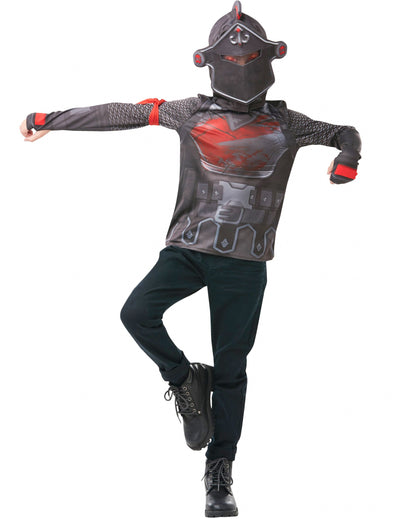 Tricou și cagulă Black Knight Fortnite pentru adolescent, gri și roșu, cu imprimeu armură