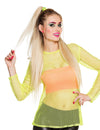 T-shirt en résille années 80 pour femme fluo jaune