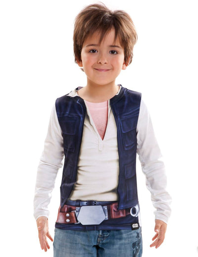 Tricou Han Solo Star Wars pentru copii, alb și albastru, cu imprimeu vestă și curea