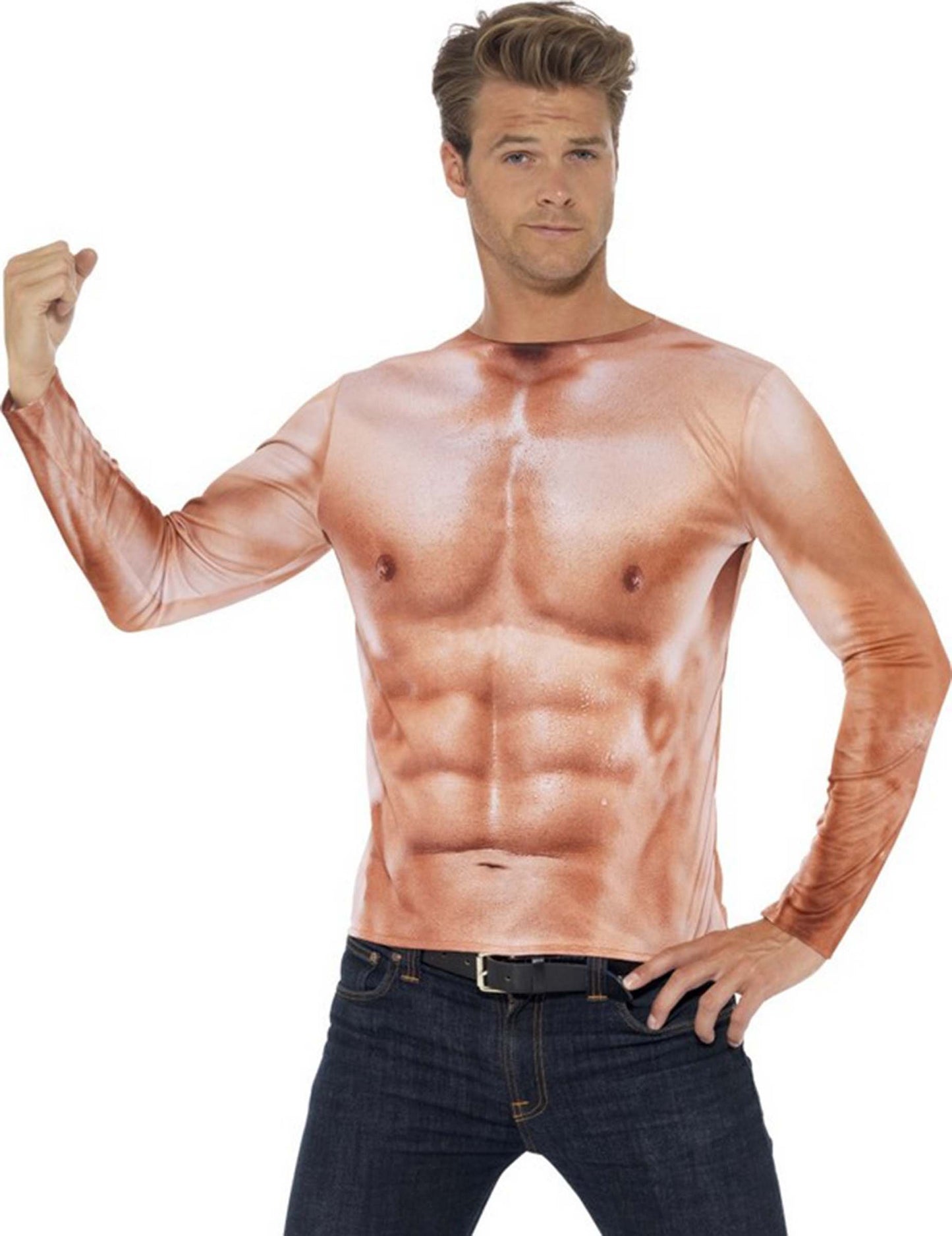 Tricou cu mușchi pentru adulți, culoare realistă, cu mâneci lungi