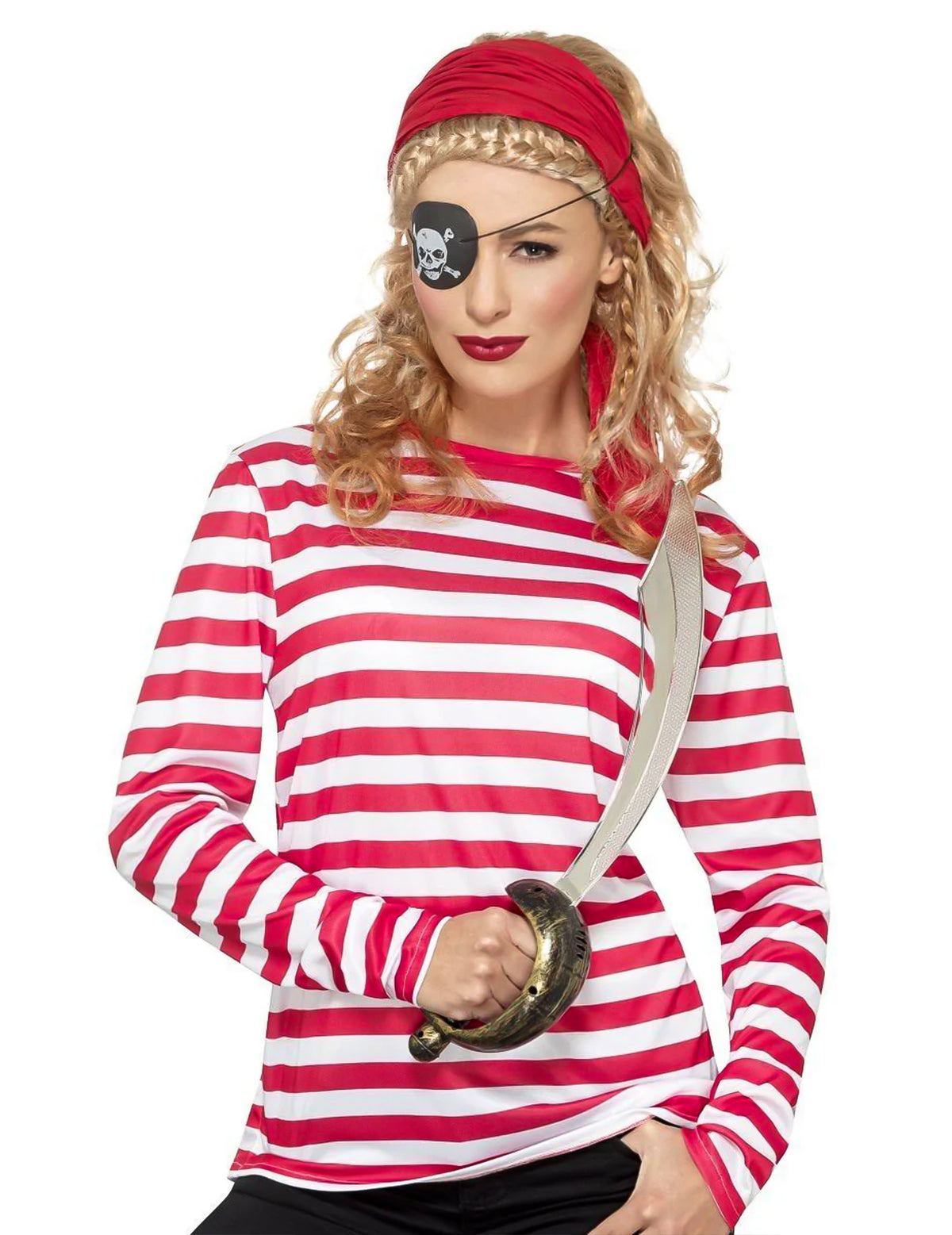 T-shirt rayé pour adulte rouge et blanc à manches longues