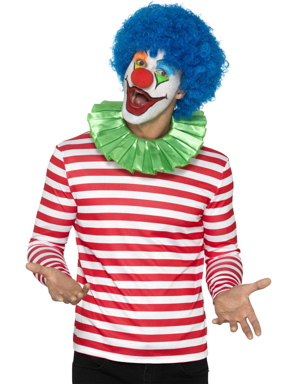 Vue avec accessoires de clown du t-shirt rayé pour adulte rouge et blanc à manches longues