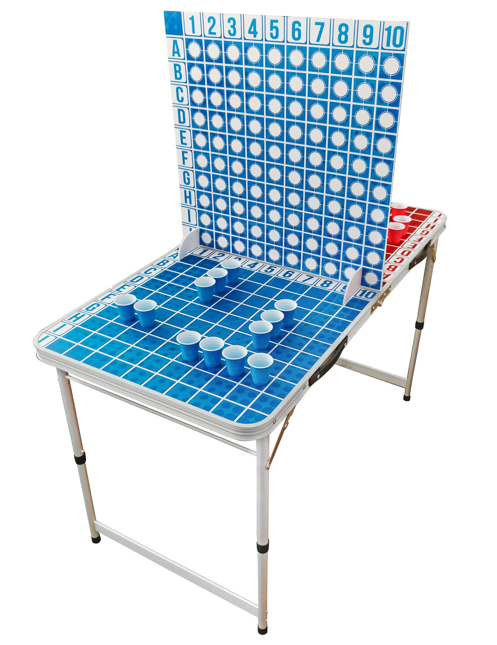 Table battle shots pour adulte bleu et blanc avec gobelets