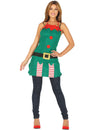 Tablier elfe de Noël pour adulte vert avec boutons rouges et ceinture noire