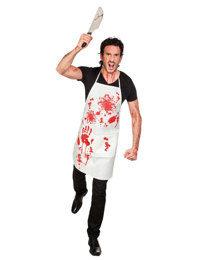 Tablier de boucher ensanglanté Halloween pour adulte blanc et rouge