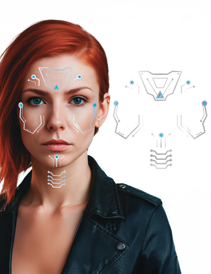 Tatuaje futuriste cu fețe de robot