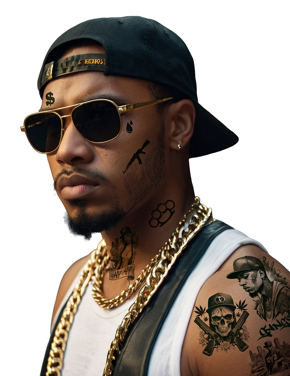 Tatouages thug life pour adulte noirs avec motifs variés