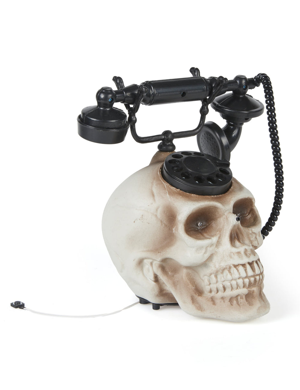 Téléphone tête de mort pour décoration d'Halloween beige et noir avec cadran rotatif