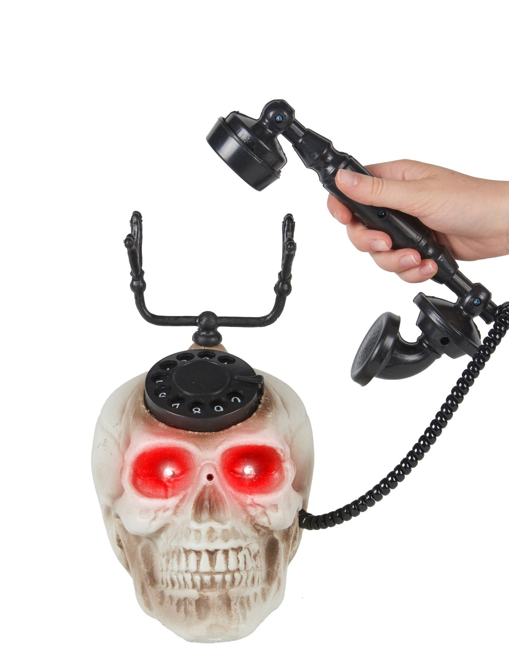 Combiné décroché et yeux lumineux du téléphone tête de mort