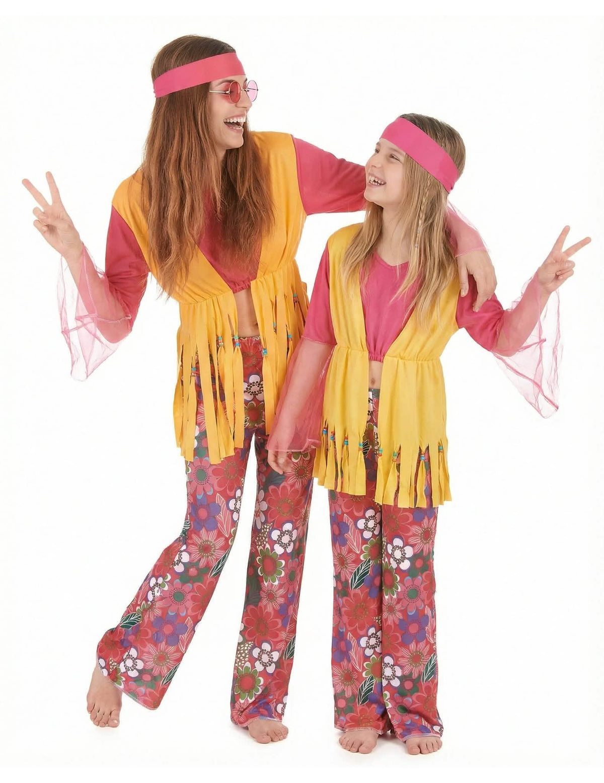 Costum de cuplu hippie multicolor mamă și fiică