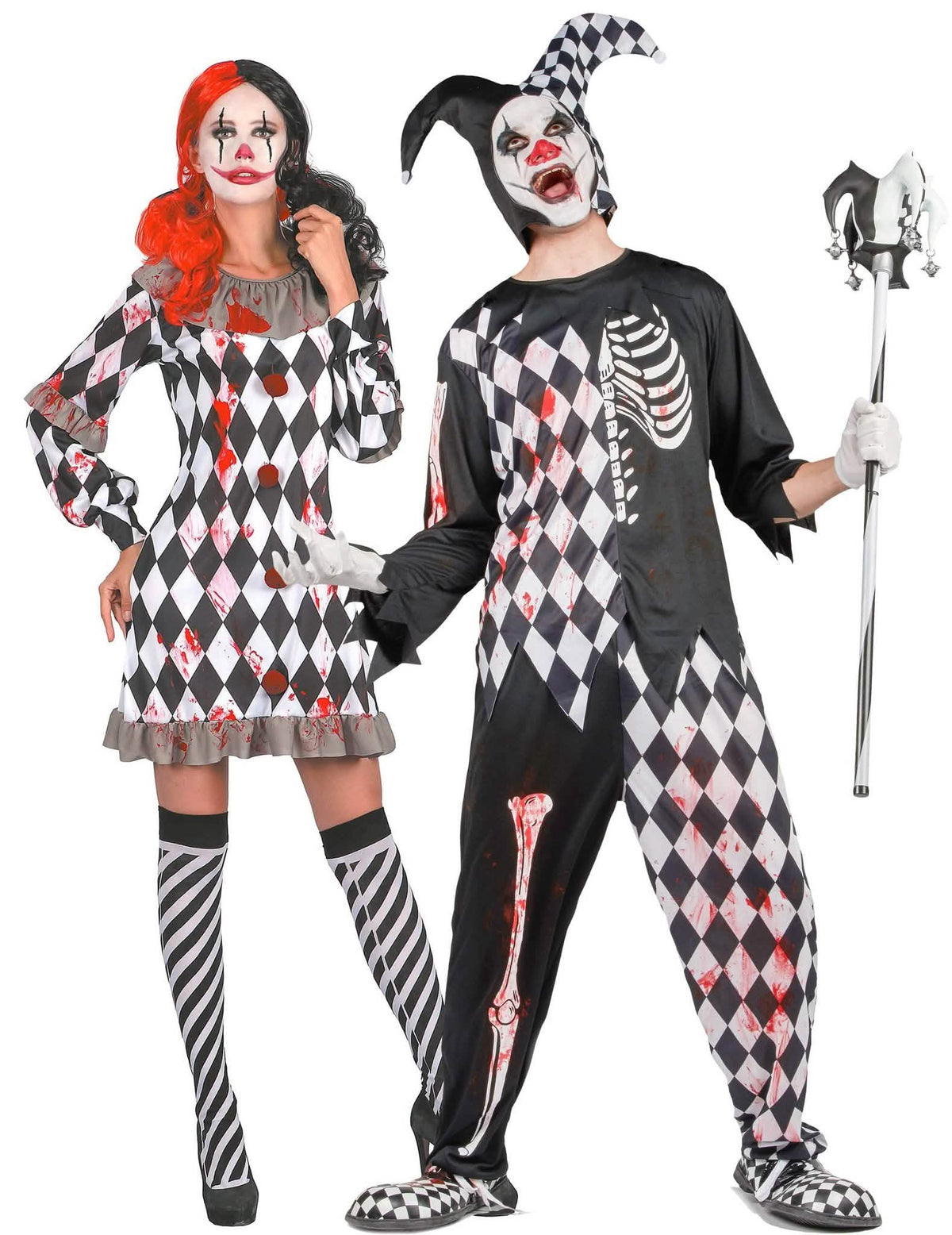 Costum de cuplu arlechini însângerați pentru adulți
