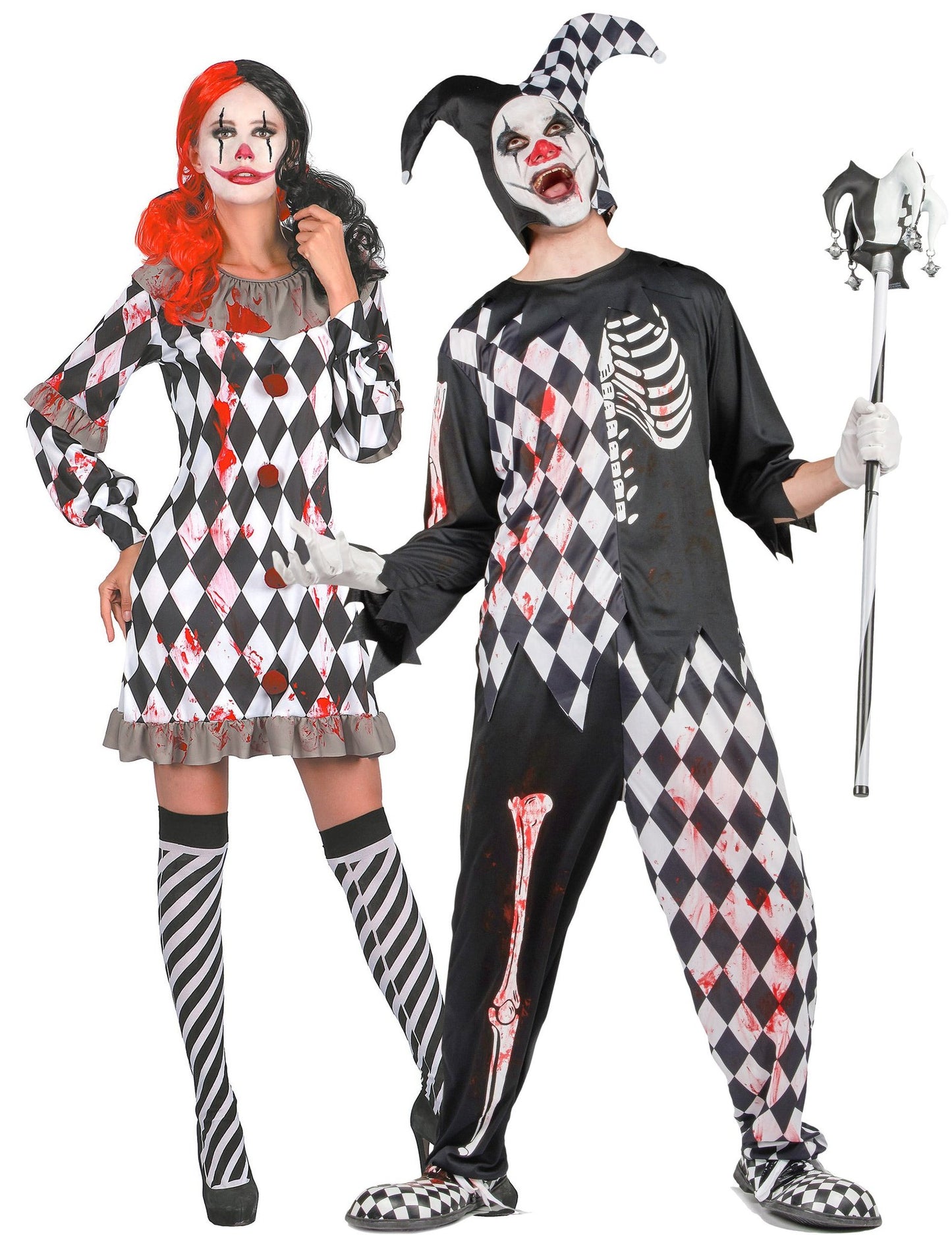 Costum de cuplu arlechini însângerați pentru adulți