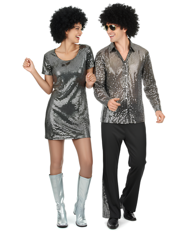 Costum de cuplu disco argintiu pentru adult