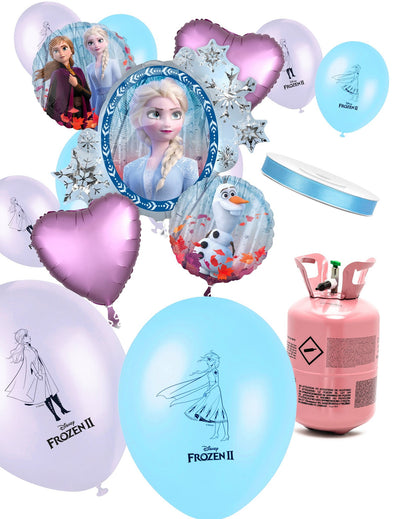 Kit cu butelie de heliu, 13 baloane Frozen™ și panglică