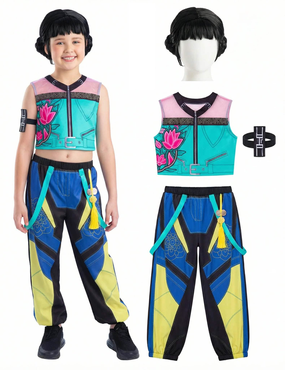 Kit de costum și perucă Zoey Kpop Demon Hunter™ pentru fată