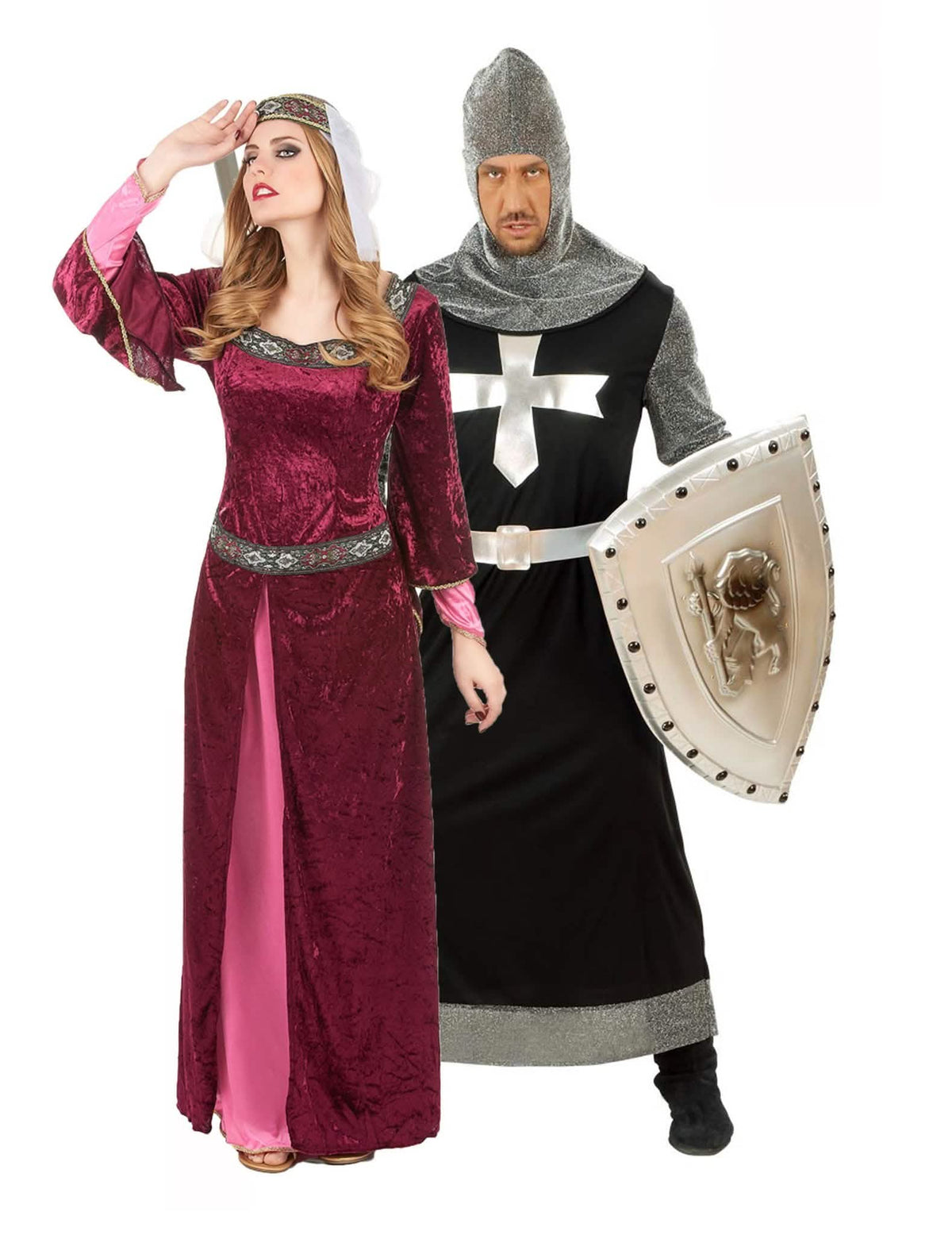 Costum de cuplu regină și cavaler medieval