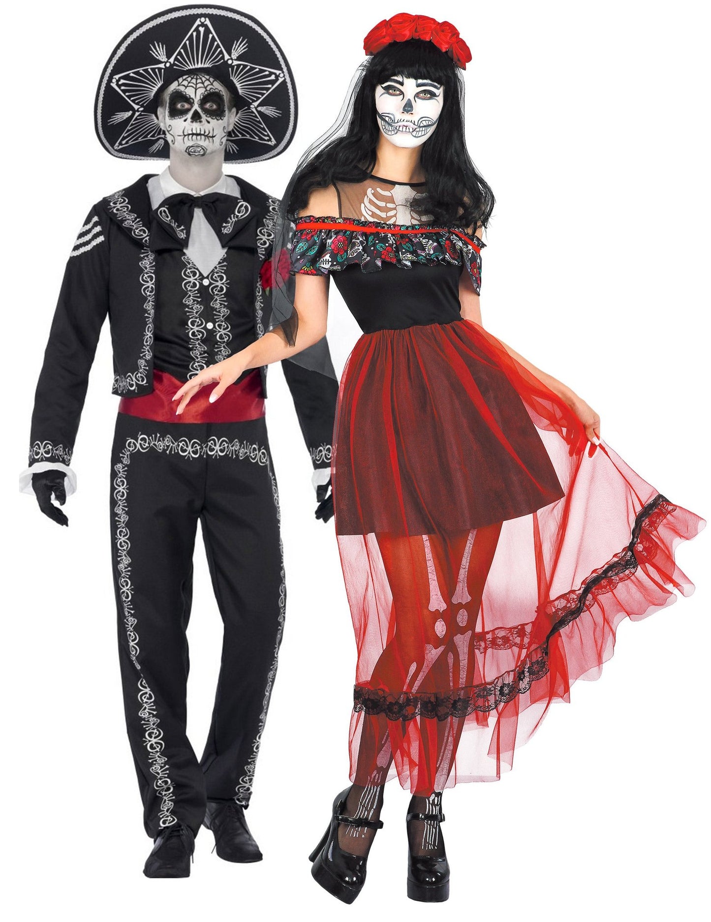 Costum de cuplu schelet mexican Dia de los muertos Halloween adult