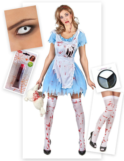 Pachet costum Alice zombie pentru femei, Halloween