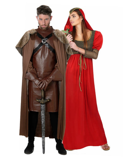 Costum de cuplu medieval roșu pentru adulți