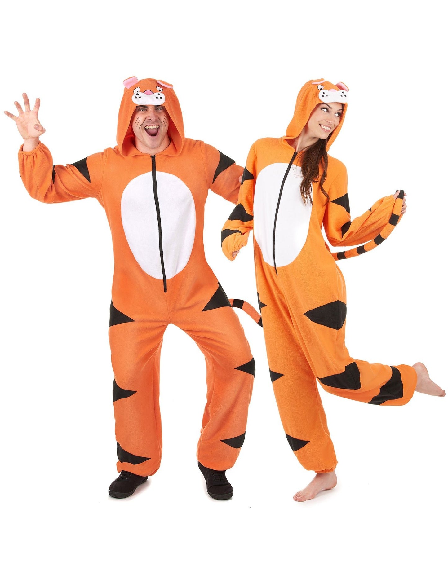 Costum de cuplu tip combinezon cu glugă tigru