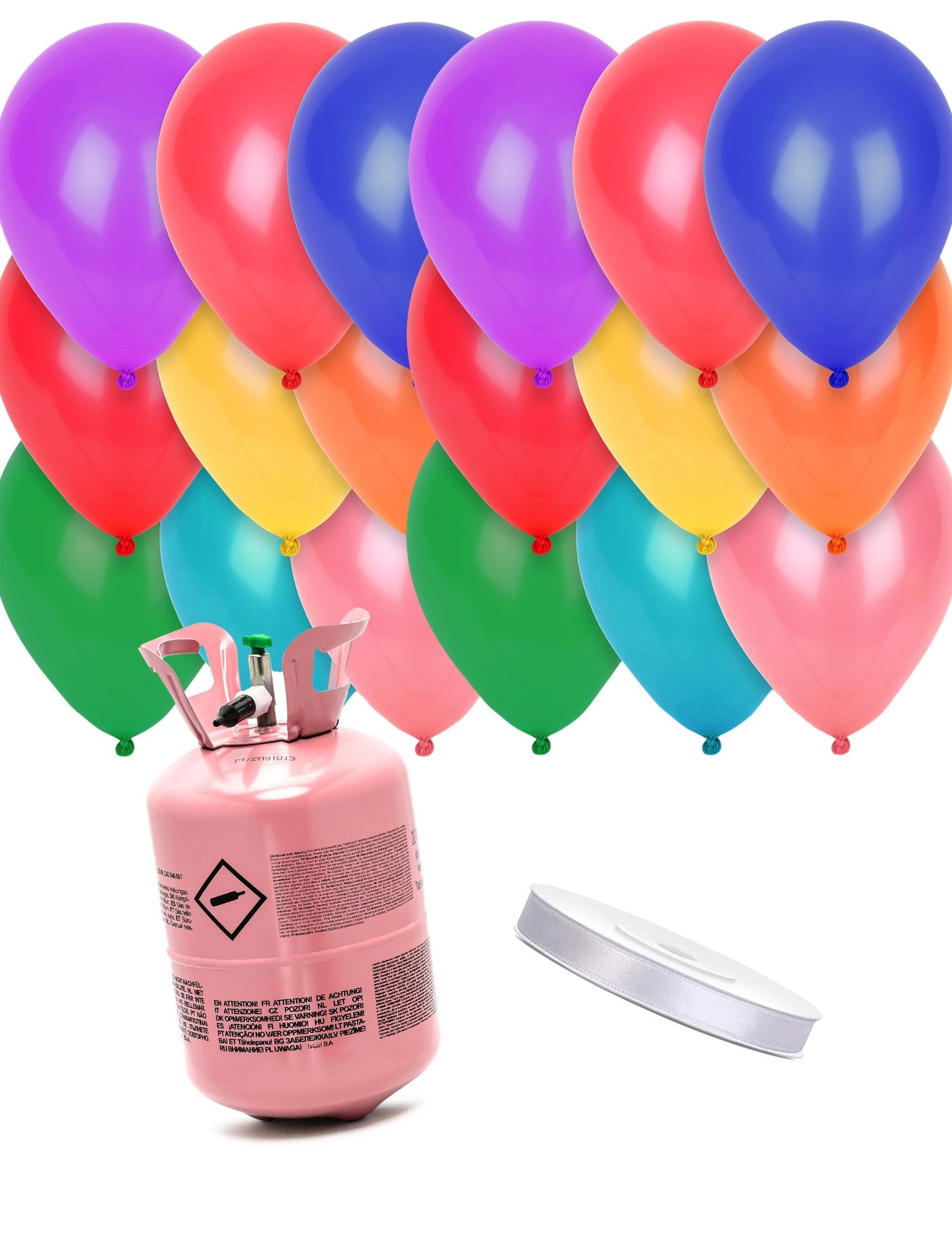 Kit cu butelie de heliu, 24 baloane multicolore și panglică