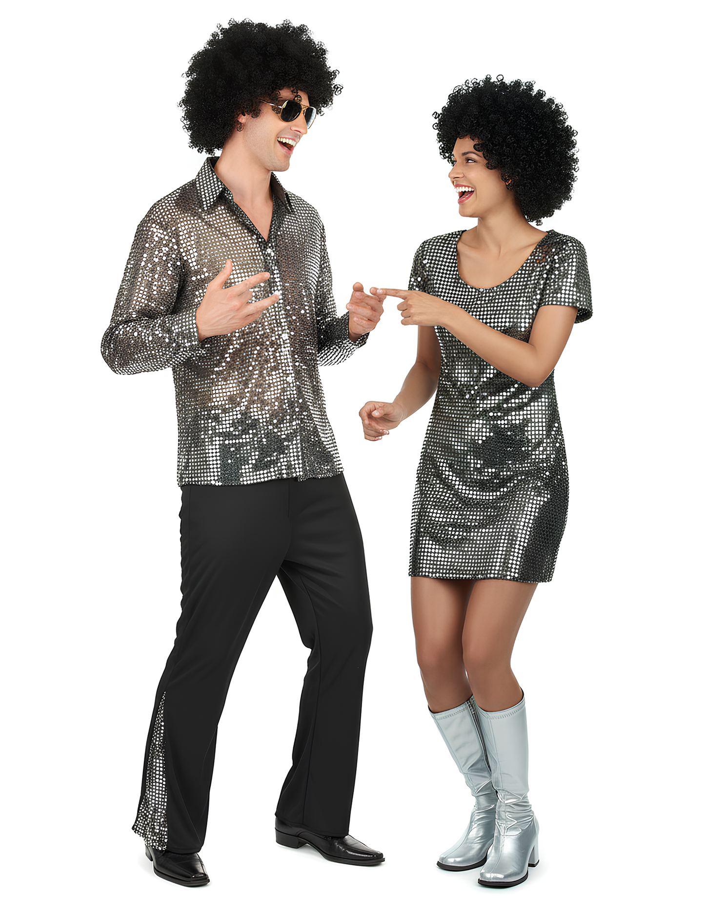 Costum de cuplu disco argintiu pentru adult