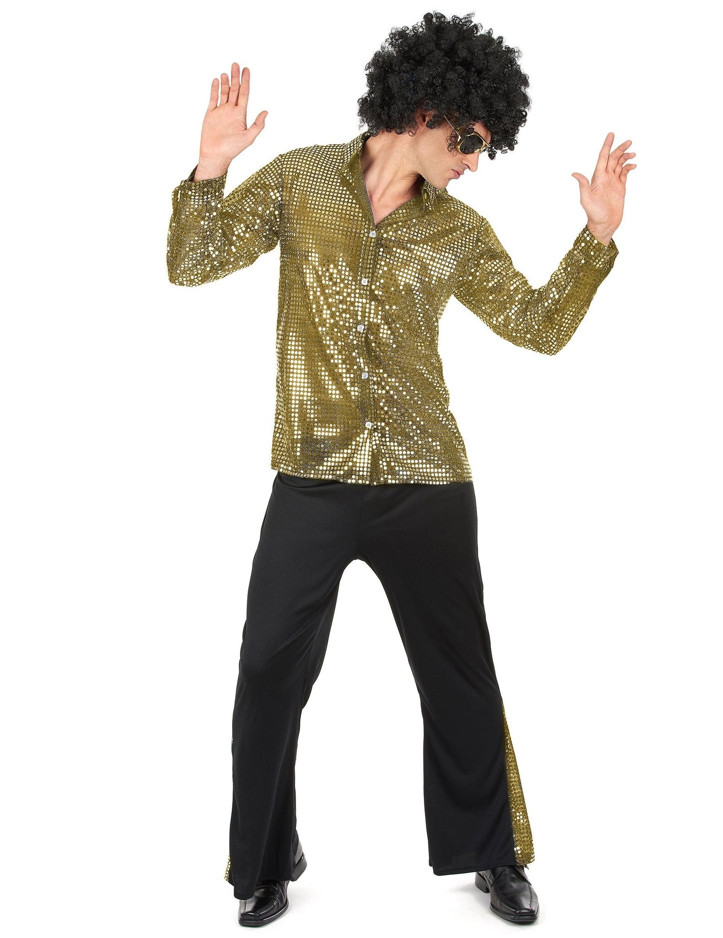 Costum de cuplu disco cu paiete aurii pentru adulți