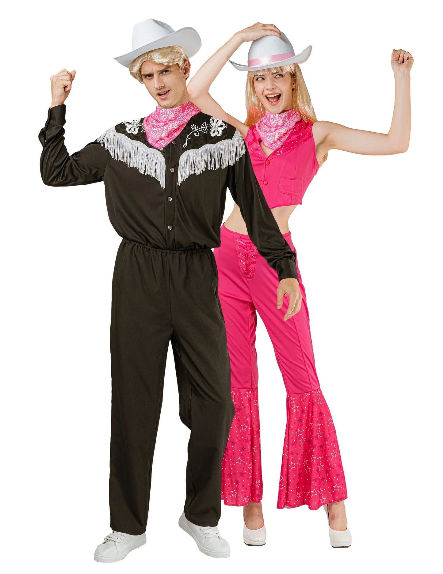Déguisement de couple complet cowboy noir et rose adultes