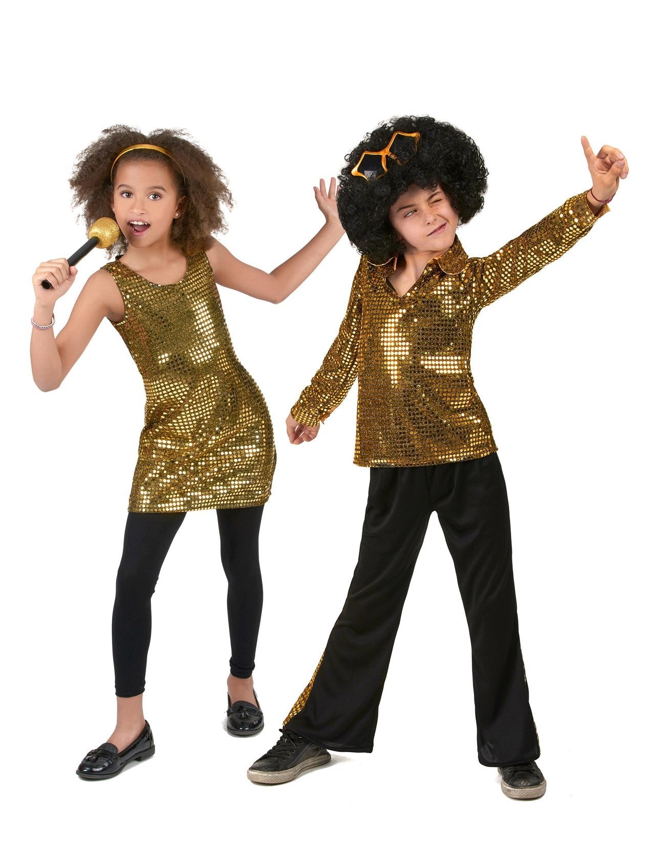 Costum de cuplu disco auriu pentru copii