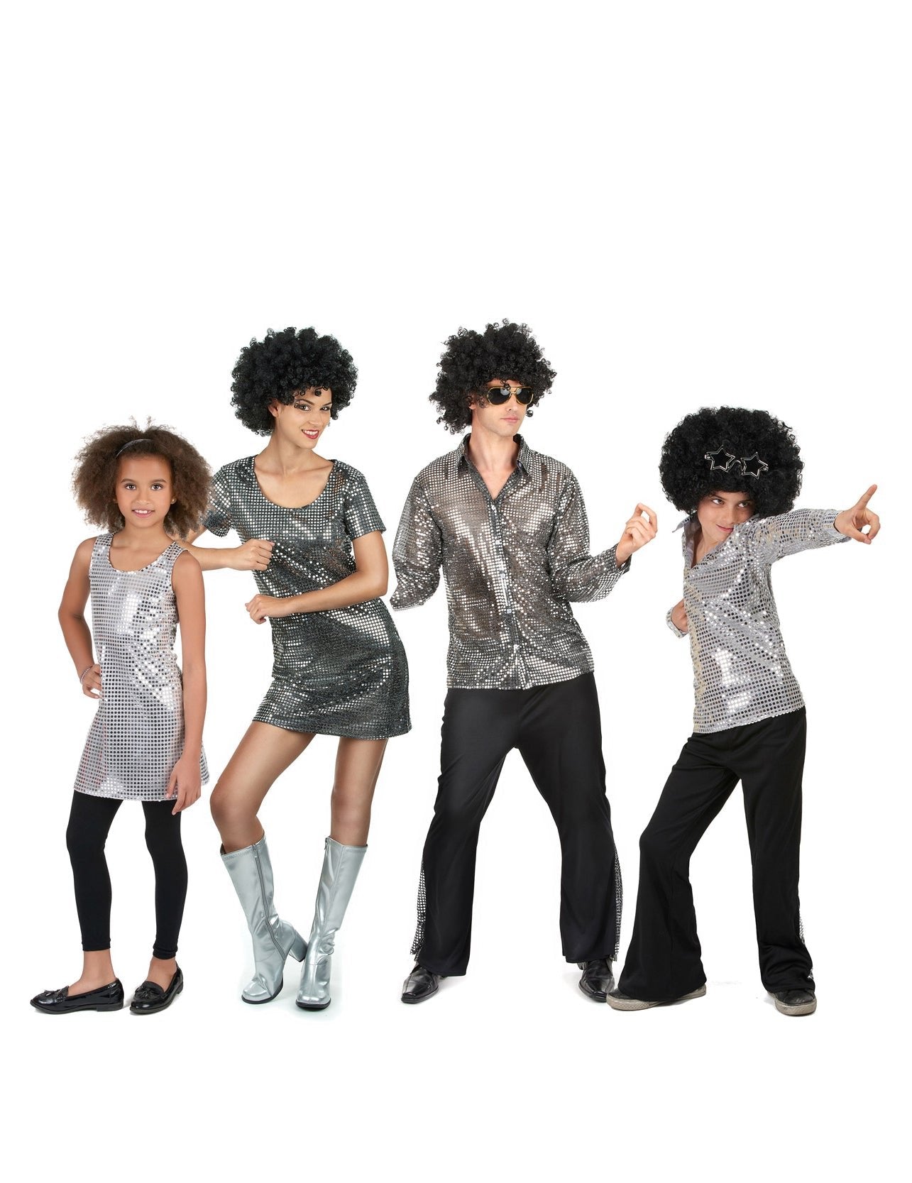 Costum de familie disco argintiu