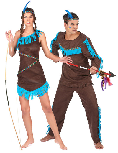 Costum de cuplu indian și indiancă maro pentru adulți