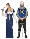 Costum de cuplu medieval albastru pentru adulți