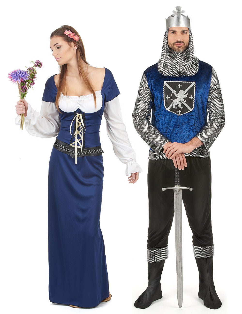 Costum de cuplu medieval albastru pentru adulți