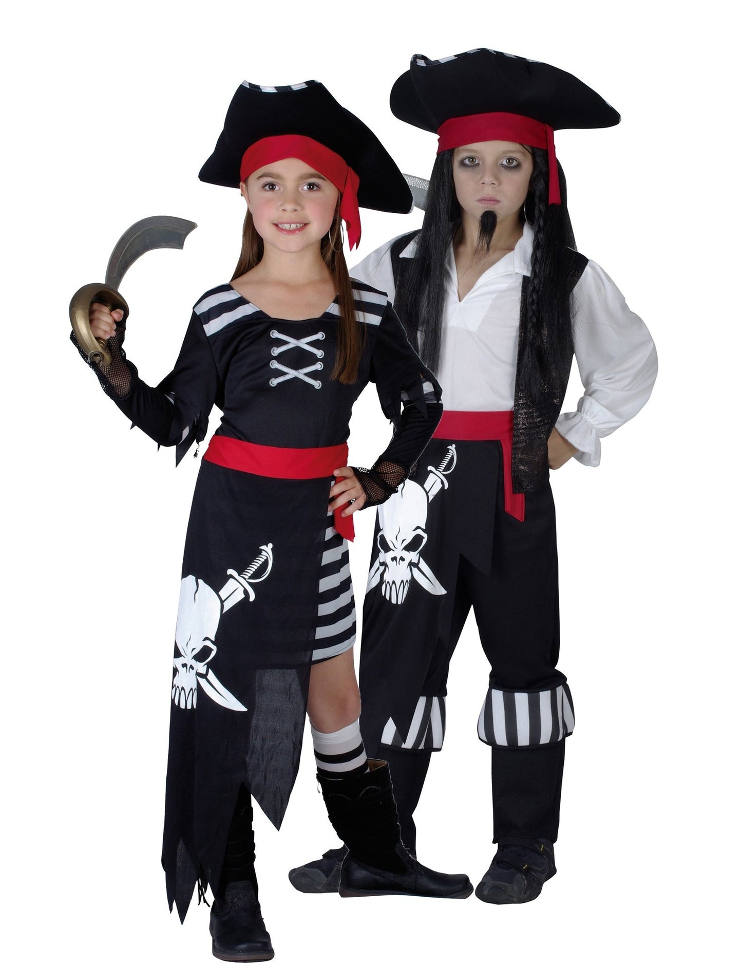 Costume de cuplu de pirați alb-negru pentru copii