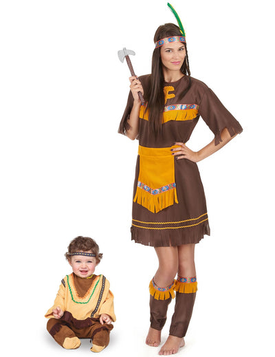 Costum de cuplu indian maro, mamă și fiu