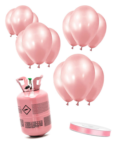 Kit de butelie cu heliu cu 12 baloane rose gold și panglică din satin