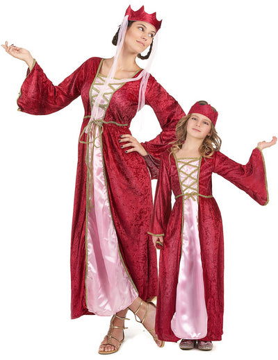 Costum de cuplu regină medievală mamă și fiică