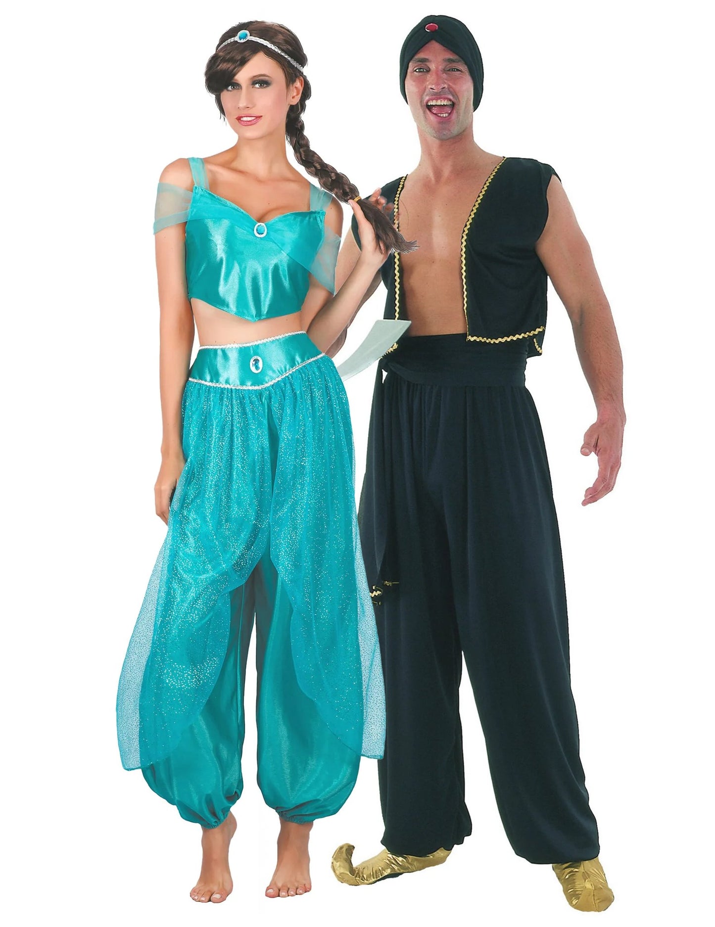 Costum de cuplu sultan și prințesă albastru pentru adulți
