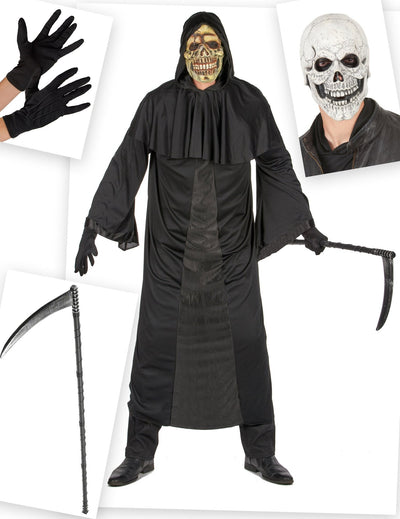 Pachet costum și accesoriu de Macabrul Grim Reaper pentru bărbați