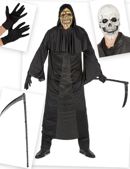 Pachet costum și accesoriu de Macabrul Grim Reaper pentru bărbați